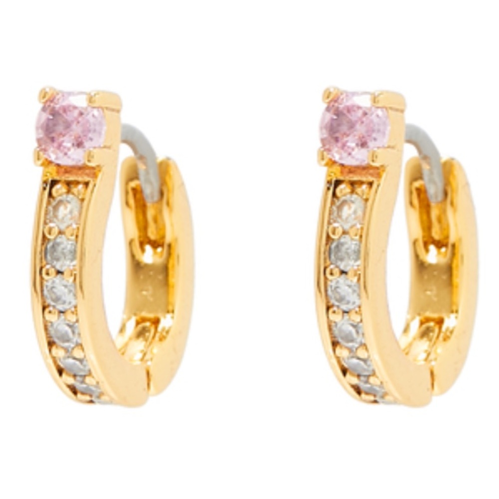 New Kate Spade old-Tone Small Cubic Zirconia & Stone Huggie Hoop Earrings - Picture 4 of 12